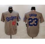 Men's Los Angeles Dodgers #23 Kirk Gibson Number Grey Cool Base Stitched Jersey