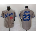 Men's Los Angeles Dodgers #23 Kirk Gibson Number Grey With los Cool Base Stitched Jersey