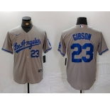 Men's Los Angeles Dodgers #23 Kirk Gibson Number Grey With los Cool Base Stitched Jerseys