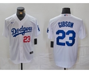 Men's Los Angeles Dodgers #23 Kirk Gibson Number White Cool Base Stitched Jersey