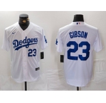 Men's Los Angeles Dodgers #23 Kirk Gibson Number White Cool Base Stitched Jerseys