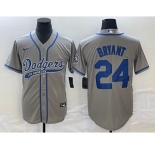 Men's Los Angeles Dodgers #24 Kobe Bryant Grey With Patch Cool Base Stitched Baseball Jersey1