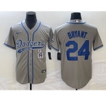 Men's Los Angeles Dodgers #24 Kobe Bryant Grey With Patch Cool Base Stitched Baseball Jersey
