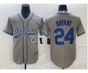 Men's Los Angeles Dodgers #24 Kobe Bryant Grey With Patch Cool Base Stitched Baseball Jersey