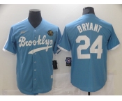 Men's Los Angeles Dodgers #24 Kobe Bryant Light Blue Throwback With KB Patch Cool Base Stitched Baseball Jerse