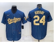 Men's Los Angeles Dodgers #24 Kobe Bryant Navy Blue Gold Pinstripe Stitched MLB Cool Base Nike Jersey