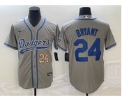 Men's Los Angeles Dodgers #24 Kobe Bryant Number Grey With Patch Cool Base Stitched Baseball Jersey