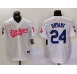 Men's Los Angeles Dodgers #24 Kobe Bryant White Pink Vin & Kobe Patch Stitched Baseball Jersey1