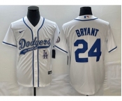 Men's Los Angeles Dodgers #24 Kobe Bryant White With Patch Cool Base Stitched Baseball Jersey1