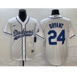 Men's Los Angeles Dodgers #24 Kobe Bryant White With Patch Cool Base Stitched Baseball Jersey