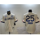 Men's Los Angeles Dodgers #25 Tommy Edman Cream 2024 World Series With No. 34 Patch City Connect Limited Stitched Baseball Jersey