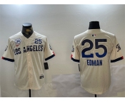 Men's Los Angeles Dodgers #25 Tommy Edman Cream 2024 World Series With No. 34 Patch City Connect Limited Stitched Baseball Jersey