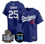 Men's Los Angeles Dodgers #25 Tommy Edman Royal 2024 World Series With Fernando Memorial Patch Alternate Limited Stitched Baseball Jersey
