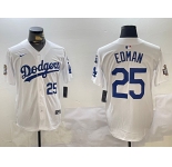 Men's Los Angeles Dodgers #25 Tommy Edman White 2024 World Series With Fernando Memorial Patch Home Limited Stitched Baseball Jersey