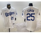 Men's Los Angeles Dodgers #25 Tommy Edman White 2024 World Series With Fernando Memorial Patch Home Limited Stitched Baseball Jersey