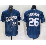 Men's Los Angeles Dodgers #26 Tony Gonsolin Navy Blue Pinstripe Stitched MLB Cool Base Nike Jerseys