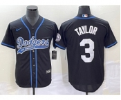 Men's Los Angeles Dodgers #3 Chris Taylor Black With Patch Cool Base Stitched Baseball Jersey1