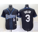 Men's Los Angeles Dodgers #3 Chris Taylor Black With Patch Cool Base Stitched Baseball Jersey
