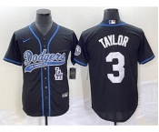 Men's Los Angeles Dodgers #3 Chris Taylor Black With Patch Cool Base Stitched Baseball Jersey