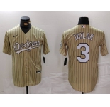 Men's Los Angeles Dodgers #3 Chris Taylor Cream Pinstripe Stitched Cool Base Nike Jersey
