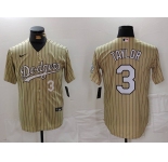 Men's Los Angeles Dodgers #3 Chris Taylor Cream Pinstripe Stitched Cool Base Nike Jerseys