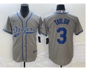 Men's Los Angeles Dodgers #3 Chris Taylor Grey With Patch Cool Base Stitched Baseball Jersey1