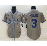 Men's Los Angeles Dodgers #3 Chris Taylor Grey With Patch Cool Base Stitched Baseball Jersey