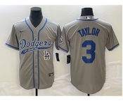 Men's Los Angeles Dodgers #3 Chris Taylor Grey With Patch Cool Base Stitched Baseball Jersey