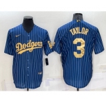 Men's Los Angeles Dodgers #3 Chris Taylor Navy Blue Gold Pinstripe Stitched MLB Cool Base Nike Jersey