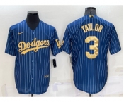 Men's Los Angeles Dodgers #3 Chris Taylor Navy Blue Gold Pinstripe Stitched MLB Cool Base Nike Jersey