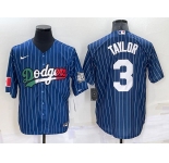 Men's Los Angeles Dodgers #3 Chris Taylor Navy Blue Pinstripe 2020 World Series Cool Base Nike Jersey