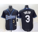 Men's Los Angeles Dodgers #3 Chris Taylor Number Black With Patch Cool Base Stitched Baseball Jersey