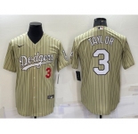 Men's Los Angeles Dodgers #3 Chris Taylor Number Cream Pinstripe Stitched MLB Cool Base Nike Jersey