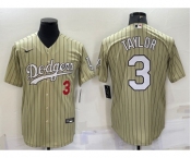 Men's Los Angeles Dodgers #3 Chris Taylor Number Cream Pinstripe Stitched MLB Cool Base Nike Jersey