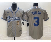 Men's Los Angeles Dodgers #3 Chris Taylor Number Grey With Patch Cool Base Stitched Baseball Jersey