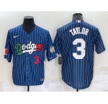 Mens Los Angeles Dodgers #3 Chris Taylor Number Navy Blue Pinstripe 2020 World Series Cool Base Nike Jersey
