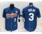 Men's Los Angeles Dodgers #3 Chris Taylor Number Rainbow Blue Red Pinstripe Mexico Cool Base Nike Jersey