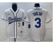 Men's Los Angeles Dodgers #3 Chris Taylor Number White With Patch Cool Base Stitched Baseball Jersey