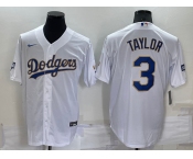 Men's Los Angeles Dodgers #3 Chris Taylor White Gold Championship Stitched MLB Cool Base Nike Jersey