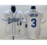 Men's Los Angeles Dodgers #3 Chris Taylor White With Patch Cool Base Stitched Baseball Jersey1