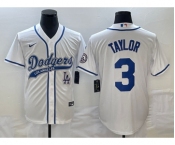 Men's Los Angeles Dodgers #3 Chris Taylor White With Patch Cool Base Stitched Baseball Jersey1