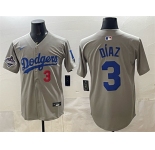 Men's Los Angeles Dodgers #3 Edwin Díaz Grey With 2025 World Series Champions Patch Limited Stitched Baseball Jersey