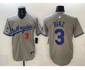 Men's Los Angeles Dodgers #3 Edwin Díaz Grey With 2025 World Series Champions Patch Limited Stitched Baseball Jersey