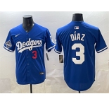 Men's Los Angeles Dodgers #3 Edwin Díaz Royal With 2025 World Series Champions Patch Limited Stitched Baseball Jersey