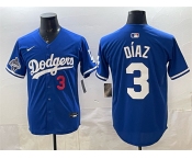 Men's Los Angeles Dodgers #3 Edwin Díaz Royal With 2025 World Series Champions Patch Limited Stitched Baseball Jersey