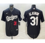 Men's Los Angeles Dodgers #31 Tyler Glasnow Number Black Turn Back The Clock Stitched Cool Base Jersey