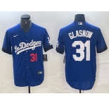 Men's Los Angeles Dodgers #31 Tyler Glasnow Number Blue 2021 City Connect Cool Base Stitched Jersey