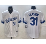 Men's Los Angeles Dodgers #31 Tyler Glasnow Number White 2021 City Connect Cool Base Stitched Jersey