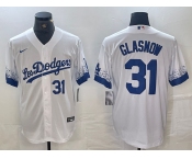 Men's Los Angeles Dodgers #31 Tyler Glasnow Number White 2021 City Connect Cool Base Stitched Jersey