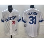 Men's Los Angeles Dodgers #31 Tyler Glasnow Number White 2021 City Connect Cool Base Stitched Jerseys